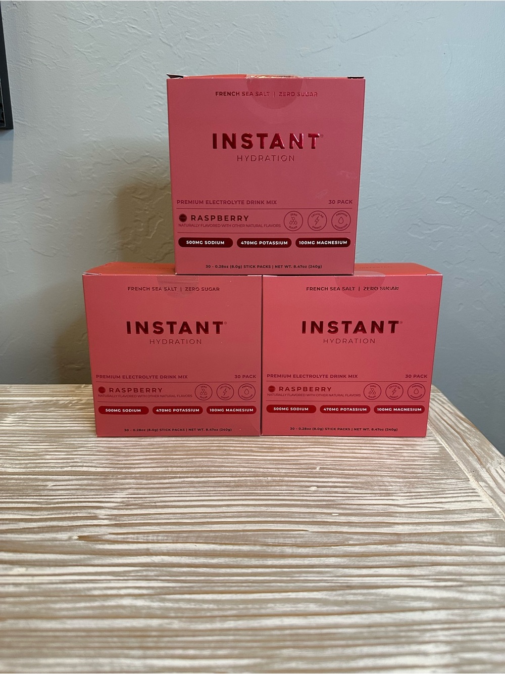 Instant Hydration Raspberry Electrolyte Drink Mix Packets French Sea Salt Qty 87